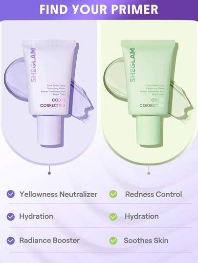 SHEGLAM Even Better برايمر مصحح للون-Purple علامة تجارية جمال مكياج ميكب مستحضرات تجميل للنساء الفتيات مثالي لفصل الشتاء الربيع مثالي ل- Y2K أزياء أنيقة رمضان هدية حفلة جاهز أفضل لون