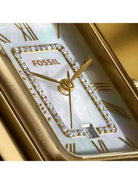 Fossil ساعة نسائية فوسيل راكيل كوارتز من الفولاذ المقاوم للصدأ، سلسلة مربعة، حالة من الفولاذ المقاوم للصدأ/قرص بلوري، قطر الحالة 26 مم