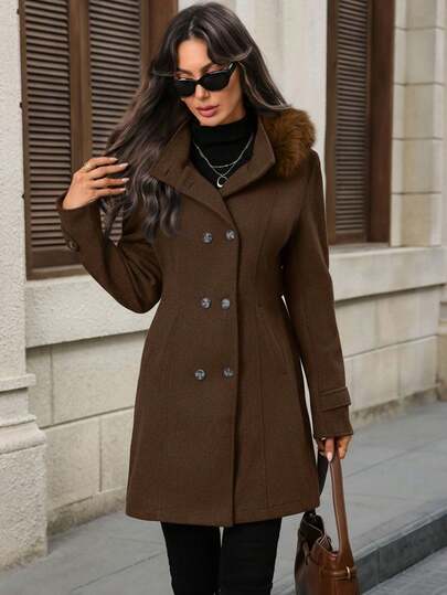 EMERY ROSE معطف نسائي بغطاء رأس وأكمام طويلة