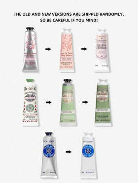 L'Occitane مجموعة كريم اليد الصغيرة من إن بروفانس، 10مل*4 (زبدة الشيا، اللوز، رائحة زهور الكرز الكلاسيكية)، كريم اليد المرطب - مناسب لجميع أنواع البشرة (شحنة عشوائية من الإصدارات الجديدة والقديمة)
