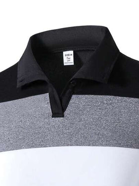 SHEIN قميص بولو كاجوال بأكمام طويلة وطيات ذو ألوان متباينة للمراهقين