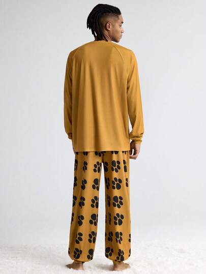 SCOOBY-DOO X SHEIN بدلة نوم رجالية كاجوال مطبوعة بالكلاب، ملابس علوية كم طويل وبنطلون، بيجامات كلاب للخريف والشتاء، بيجامات نسائية مطبوعة بالحيوانات والرسوم الكرتونية