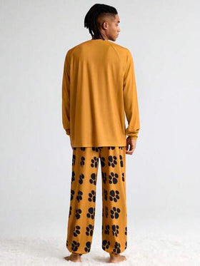 SCOOBY-DOO X SHEIN بدلة نوم رجالية كاجوال مطبوعة بالكلاب، ملابس علوية كم طويل وبنطلون، بيجامات كلاب للخريف والشتاء، بيجامات نسائية مطبوعة بالحيوانات والرسوم الكرتونية