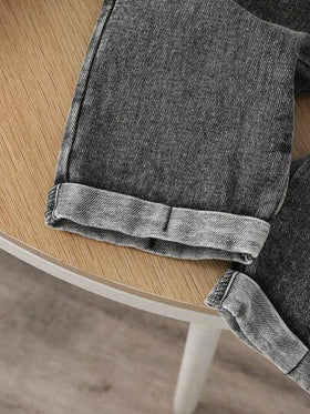 SHEIN طقم ملابس علوية ذات رقبة دائرية وبنطال كاجوال بيبي من قطعتين، لون أحادي