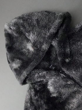 ROMWE MEN Street Life معطف بغطاء رأس من الفليس بتصميم ربطة صبغة متساقطة بأكمام طويلة وفضفاض، خريف/شتاء
