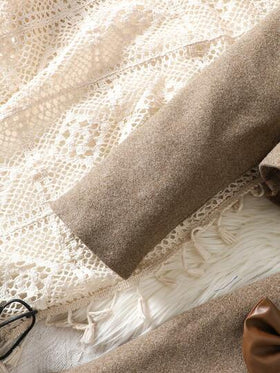 Elladie kids طقم أنيق للبنات: معطف ذو صدر مزدوج وذيل مفرود مع زخرفة فيونكة + قبعة بيريه، شتوي، قطعتان