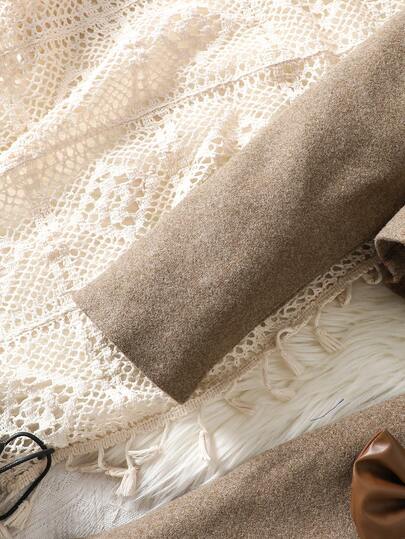Elladie kids طقم أنيق للبنات: معطف ذو صدر مزدوج وذيل مفرود مع زخرفة فيونكة + قبعة بيريه، شتوي، قطعتان