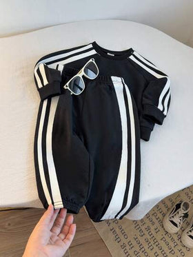 SHEIN مجموعة بنطلون وبلوزة طويلة الأكمام للأطفال الرضع البنين/البنات للخريف/الشتاء، 2 قطعة/مجموعة، ملابس مريحة وعملية للأزياء اليومية الرياضية البسيطة، مناسبة للاستخدام الداخلي والخارجي واليومي والرياضة والحفلات وتصوير الأطفال والعطلات والمناسبات، ملابس ر