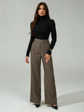 SHEIN Tall بنطلون نسائي ذو خصر عالي بنمط هاوندزتوث مستقيم فضفاض للاستخدام اليومي، للأعمال، الرجعية، الحفلات، الرحلات، المال القديم، الغرام الساحر، حفلات التخرج، الحفلات الراقصة، عيد الحب، رحلات البحر، التنقل، متعدد الطبقات، ليلة المواعدة، التجمعات، البساط