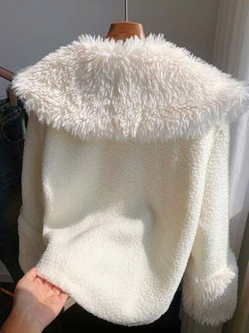 SHEIN EZwear معطف أبيض فضفاض طويل الأكمام نسائي، خريف/شتاء