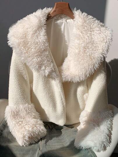 SHEIN EZwear معطف أبيض فضفاض طويل الأكمام نسائي، خريف/شتاء
