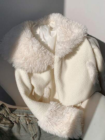SHEIN EZwear معطف أبيض فضفاض طويل الأكمام نسائي، خريف/شتاء