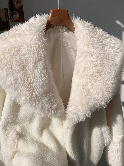 SHEIN EZwear معطف أبيض فضفاض طويل الأكمام نسائي، خريف/شتاء