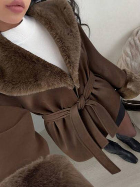 SHEIN EZwear معطف أنيق وأنيق من خليط الصوف والفرو الجمل للنساء في فصل الشتاء، مناسب للخروج في الخريف والشتاء، العودة إلى المدرسة والملابس الشارعية
