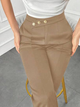 Modelyn بنطلون بدلة نسائي ذو خصر عالي بلون واحد، مناسب للعمل في فصلي الخريف والشتاء
