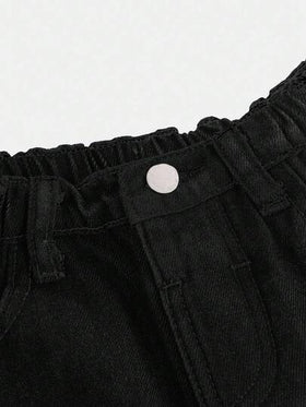 SHEIN بنطلون جينز واسع ذو خصر عالٍ مغسول بشكل عادي للفتيات الصغيرات، مبطن بالحرارة للخريف والشتاء، مع جيوب، مناسب للعودة إلى المدرسة وحفلات العودة، بنطلون واسع الساق بتصميم فلير عتيق دافئ، مناسب للفتيات في سن 12 عامًا
