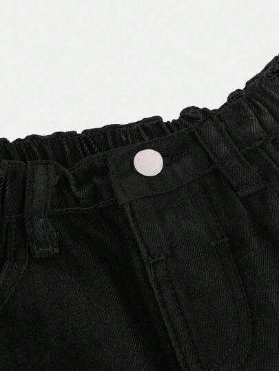 SHEIN بنطلون جينز واسع ذو خصر عالٍ مغسول بشكل عادي للفتيات الصغيرات، مبطن بالحرارة للخريف والشتاء، مع جيوب، مناسب للعودة إلى المدرسة وحفلات العودة، بنطلون واسع الساق بتصميم فلير عتيق دافئ، مناسب للفتيات في سن 12 عامًا