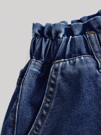SHEIN Girlism بنطلون جينز فضفاض بساق واسعة مع جيوب مائلة للفتيات المراهقات، خريف