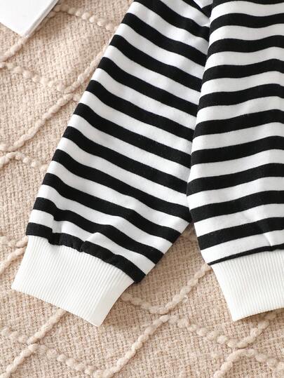 SHEIN مجموعة بنطلون جينز وجاكيت أزرار طويل الأكمام مخطط للأطفال الرضع الجنسين 0-3 سنوات، طراز كاجوال عصري، متعدد الاستخدامات، مناسب للخروجات والارتداء اليومي وحفلات العائلة وجلسات التصوير، بلون أسود وأبيض