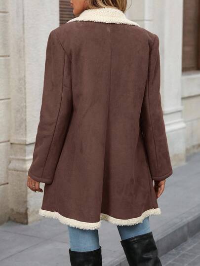 SHEIN Clasi معطف كاجوال عادي بأزرار أمامية وتصميم قطعات ملمس ناعم للنساء في فصلي الخريف والشتاء