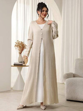 SHEIN Najma عباية نسائية بأكمام طويلة وياقة على شكل حرف V مع أزرار وقماش ذو ملمس