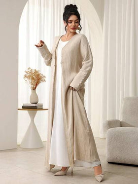 SHEIN Najma عباية نسائية بأكمام طويلة وياقة على شكل حرف V مع أزرار وقماش ذو ملمس