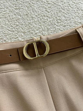 GlowEve مجموعة قميص بأكمام طويلة مخطط أنيق وبنطال مع جيوب وحزام للنساء، 2 قطعة