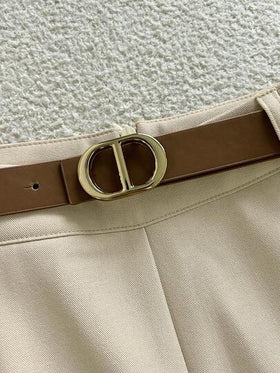 GlowEve مجموعة قميص بأكمام طويلة مخطط أنيق وبنطال مع جيوب وحزام للنساء، 2 قطعة