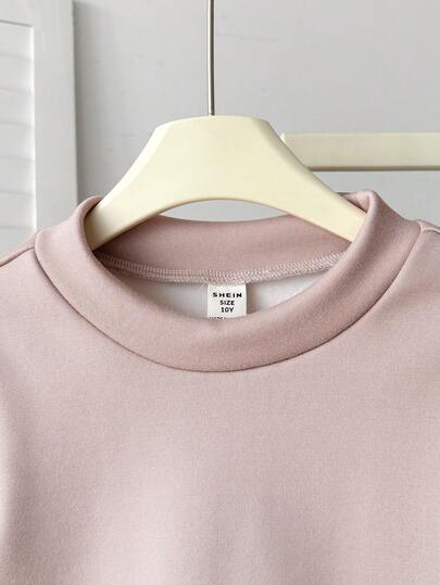 SHEIN قميص تي شيرت طويل الأكمام ذو رقبة عالية مبطن حراريًا للفتيات المراهقات، قطعة ناعمة ومريحة متعددة الاستخدامات، بلوزة ضيقة باللون الوردي للمراهقات