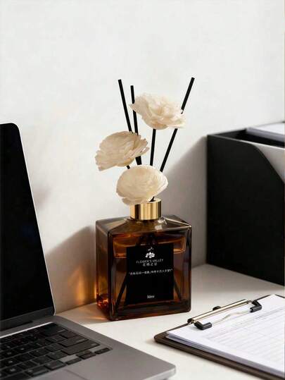 Cirelle 1 قطعة زجاجة 50 مل من الزهور المجففة والقصب لعطر الأرومثيرابي بدون نار، عطر دائم للمنزل وغرفة النوم والمكتب والحمام، ديكور معطر لأوقات الاسترخاء، فكرة هدية للمناسبات والأعياد