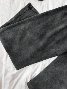 Attitoon 62% قطن، بنطلون رياضي مستقيم الساق منخفض الخصر للنساء مع طباعة أنماط نيويورك؛ بنطلون فضفاض واسع الساق مغسول بطراز قديم للنساء، سحاب، أسود؛ مناسب للخريف والشتاء، للخروج