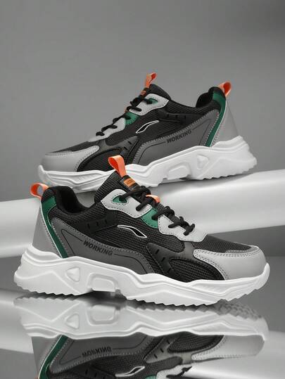 أحذية رياضية خارجية ذات طبعة لونية برتقالية وخضراء للرجال، أحذية رياضية كاجوال مريحة للاستخدام اليومي والتنزه