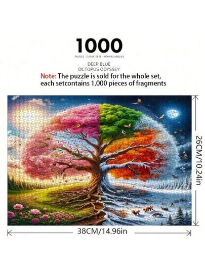 (كل قطعة 1 سم) هذه المجموعة المكونة من 1000 قطعة من الألغاز الصغيرة المكونة من 7 ألوان تتميز بمواضيع الربيع والصيف والخريف والشتاء. التصميم الراقي يُظهر أزهار الكرز المزهرة ومشاهد شاطئ الصيف والأوراق الخريفية الزاهية والمناظر الطبيعية الثلجية الشتوية.