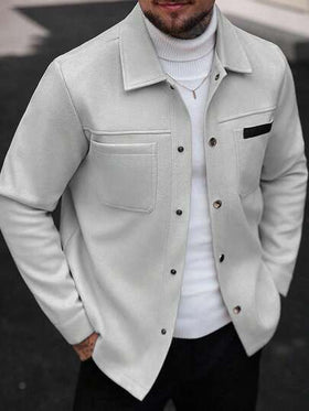Manfinity CasualCool معطف طويل كاجوال بأكمام طويلة بلون سادة، مناسب للخريف والشتاء، معطف صيفي للرجال، معطف بأزرار رمادي اللون