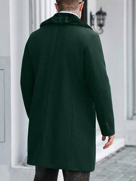 Manfinity Homme معطف طويل بأكمام طويلة وجيب وأزرار أمامية، لون أحادي للرجال، معطف خريفي شتوي للرجال باللون الأخضر