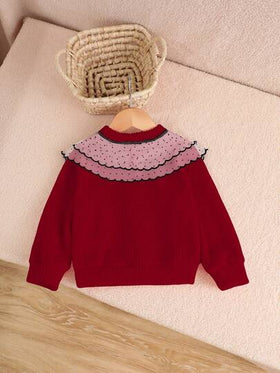 SHEIN جاكيت طويلة الأكمام للبنات الصغيرات بطبعات نقاط بيضاء على خلفية وردية، بياقة مكشكشة وشريط أسود مخملي وأزرار ذهبية الحواف، قطعة واحدة مريحة، مناسبة لفصلي الربيع والخريف وللعودة إلى المدرسة وطوال العام