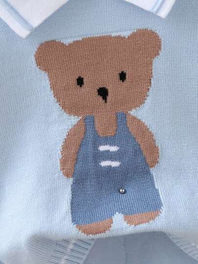 SHEIN Playful Pals طقم كنزة صوفية أطفال ولادي، بلوزة بياقة بولو أنيقة وجميلة مع أكمام طويلة + بنطال طويل مصنوع من الصوف، ناعم ومريح، مناسب للربيع/الخريف، مناسب للارتداء اليومي، للخروجات، السفر، العطلات، المنزل، الحضانة، وألعاب الأطفال