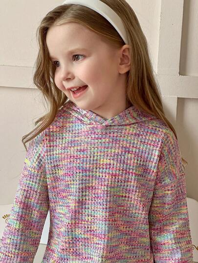 Elladie kids طقم مكون من قطعتين من كنزة صوفية بغطاء رأس بألوان للفتيات الصغيرات وبنطلون محبوك فضفاض بخصر مطاطي، مناسب للربيع والخريف