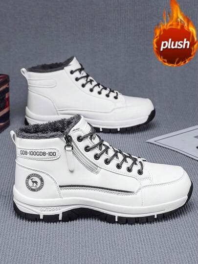 بوت جلدية عالية الكاحل للرجال، وصول جديد للخريف/الشتاء، بطانة حرارية، سميكة الأرضية، زيادة في الارتفاع، مانعة للانزلاق، متينة، برؤوس مستديرة، نوع رباط، سحاب جانبي، بوت رجالية، متوسطة الكاحل، موضة، خارجي، حفلات، أسلوب الشارع، بوت رحلات رجالية خارجية، جلدية