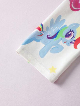 My Little Pony X SHEIN مجموعة بيجامة بقميص وبنطلون مطبوعة بالوحيد والحصان النمط المناسبة للفتيات المراهقات، مناسبة للربيع والخريف والشتاء، قطعتان