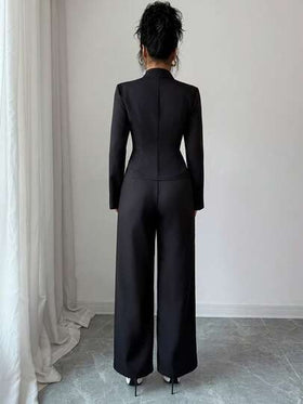 SHEIN PETITE طقم ملابس علوية رقبة عالية وبنطلون للنساء