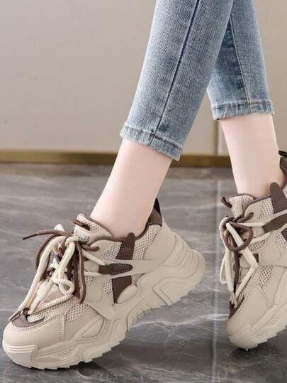 أحذية رياضية سميكة الكعب، من شبكة تنفس علوية، كعب سميك، أحذية رياضية كاجوال للربيع والصيف والخريف والشتاء، مناسبة للجنسين