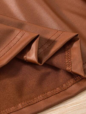 SHEIN Elladie kids فستان بنات طويل الأكمام مخطط ذو ياقة مرقع باللون البني، حيوي وجميل، مناسب للحفلات والارتداء اليومي، للخريف/الشتاء