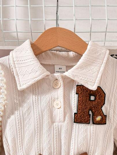 SHEIN Elladie kids فستان بنات طويل الأكمام مخطط ذو ياقة مرقع باللون البني، حيوي وجميل، مناسب للحفلات والارتداء اليومي، للخريف/الشتاء