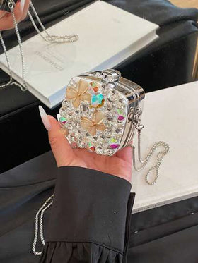 حقيبة كتف نسائية صغيرة بتصميم فريد من نوعه، قابلة للاستخدام متعدد الأغراض كحقيبة أذن أو محفظة أو حقيبة شاشة، مصنوعة يدويًا بألوان عشوائية وكمية وموضع الأحجار الكريمة
