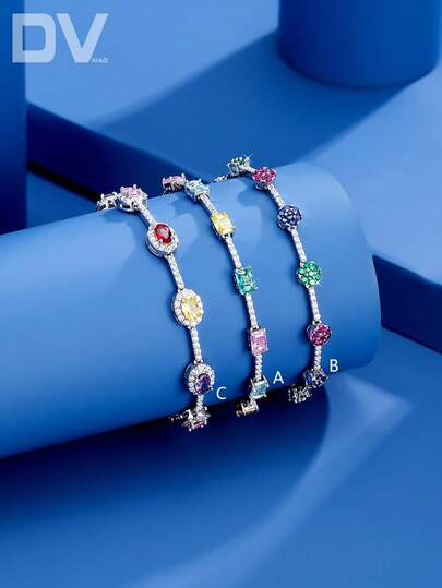 DV JEWELRY سوار فاخر للنساء مرصع بحجر الزركونيا الاصطناعي، أحجار ملونة، مطلي بالذهب الأبيض، مجوهرات أنيقة للمناسبات، الزفاف، الحفلات، والذكرى السنوية