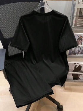SHEIN طقم ملابس علوية وشورت 2قطعة/مجموعة للمراهقين الرجال الفضفاض المريح بشعار العلامة التجارية للزينة، ربيع/صيف