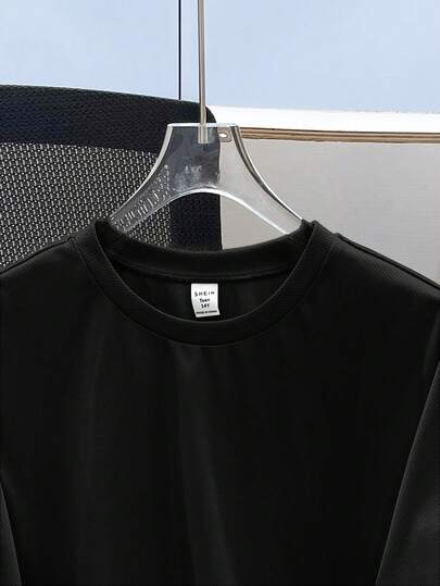 SHEIN طقم ملابس علوية وشورت 2قطعة/مجموعة للمراهقين الرجال الفضفاض المريح بشعار العلامة التجارية للزينة، ربيع/صيف