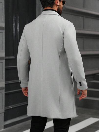 Manfinity Homme معطف طويل الأكمام بجيب وأزرار للرجال كبار الحجم، لون أحادي، معطف للخروج في الخريف، مناسب كهدية لأصدقاء، أزواج، أصدقاء الذكور، مجموعة معطف الرجال، ملابس رمادية للرجال، ملابس الرجال الفاخرة للخريف