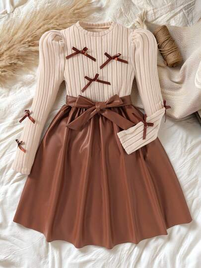 SHEIN فستان بياقة طاقم وأكمام طويلة من الأريب المحبوك مع تصميم زهري على الذيل، لطيف وأنثوي، للخريف قطعة واحدة